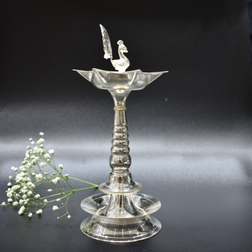 Peacock Silver temple Diya Oil Lamp Samai
