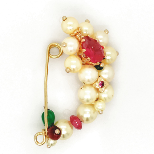 Colorful Traditional Nath with Gold and Peals easy to wear with press clip
