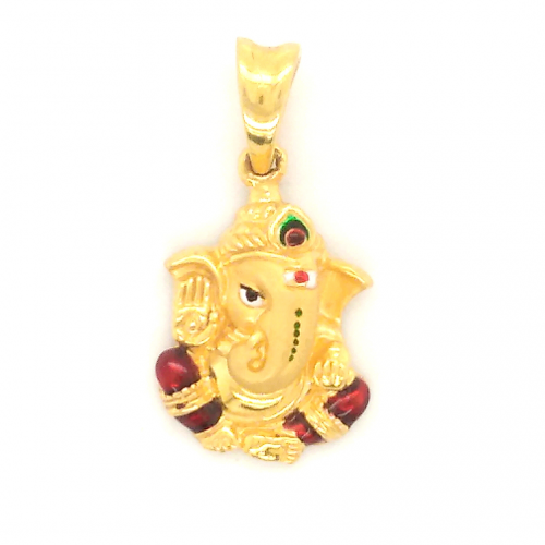Ganpati Bappa Pendant with Meena Work in Yellow Gold GPN616