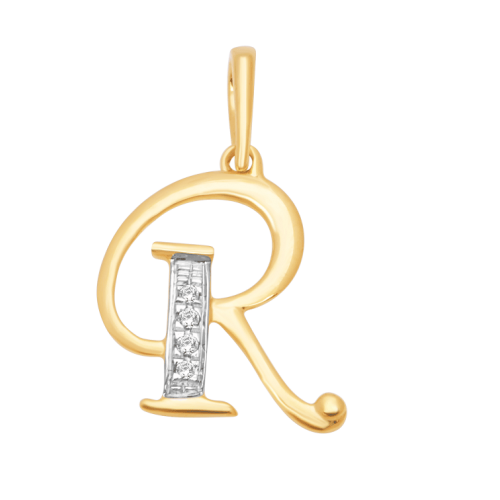 Gold Letter Pendant R in Real Diamond S22066