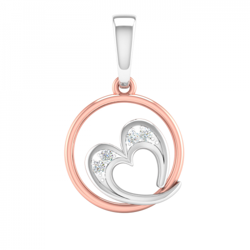Rose Gold Round Pendant with White Gold Heart and Real Diamond KP40341P