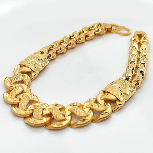 Chain Style Hollow Yellow Gold Bracelet for Him GBR311