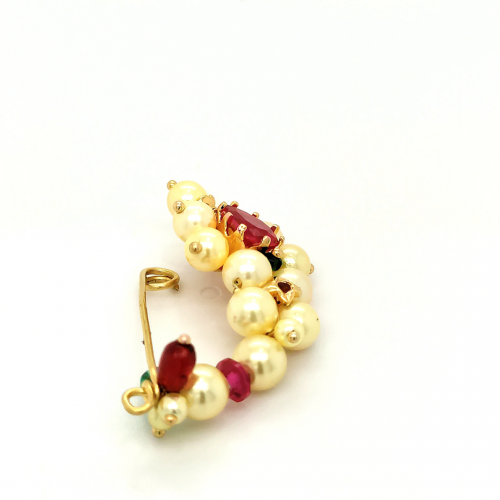 Colorful Traditional Nath with Gold and Peals easy to wear with press clip